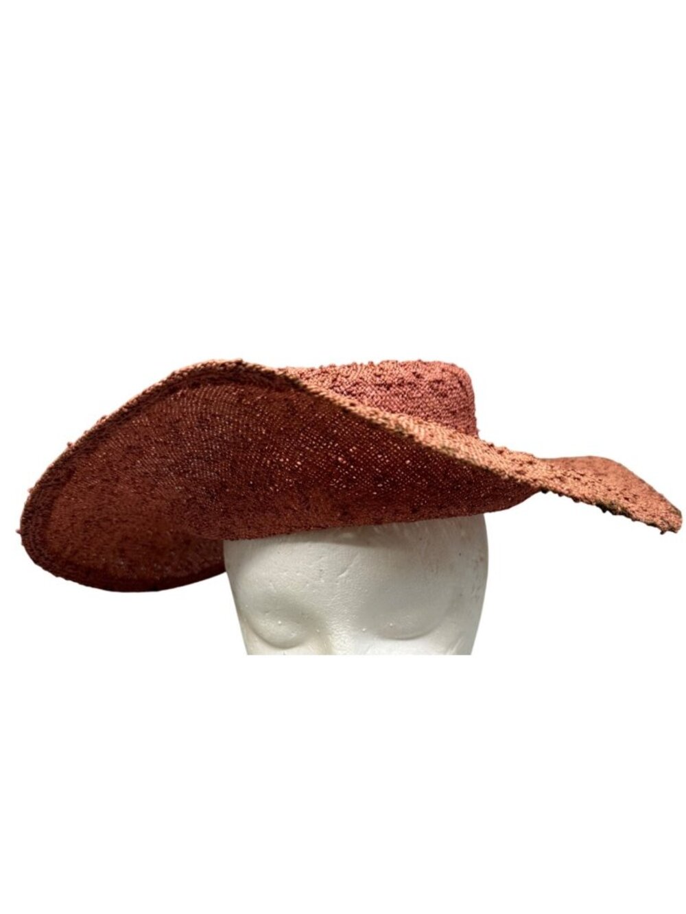 Vintage Pink Textured Straw Wide Brim Sun Hat texter OS 14X14" READ